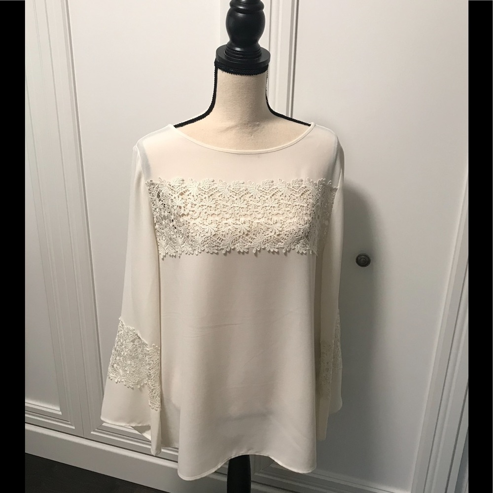 Chico’s Lace Trim Blouse Off White Regular Size 14 (Chico’s Size 2) - Picture 2 of 7